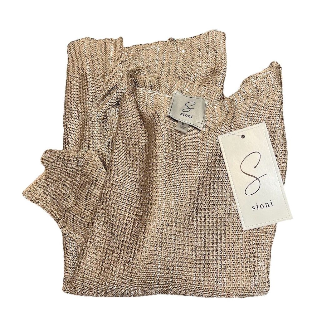 Sioni Taupe Sequined Sweater-small NWT Lightweight Boho‎ Beach Coastal